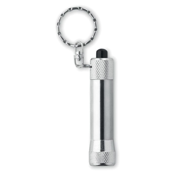 Torcia in alluminio portachiavi color argento - personalizzabile con logo