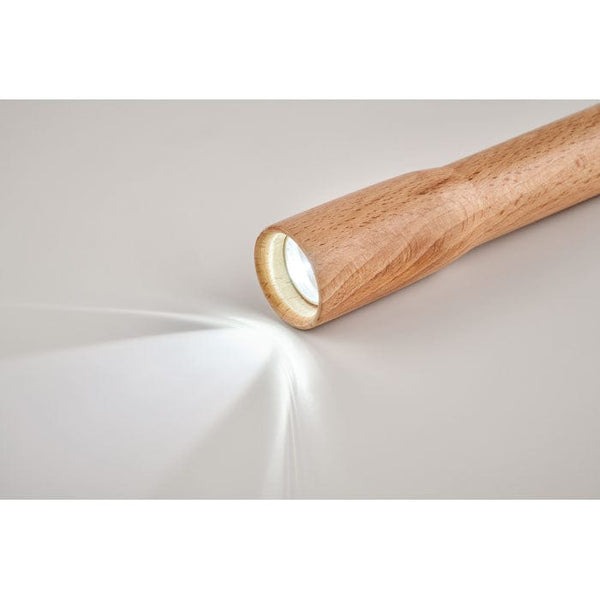 Torcia in legno con luce COB beige - personalizzabile con logo