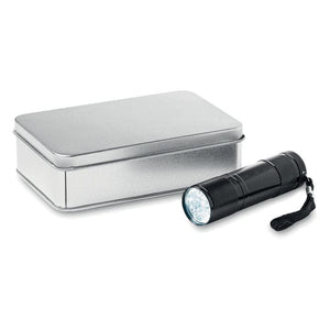 Torcia LED confezione latta Nero - personalizzabile con logo