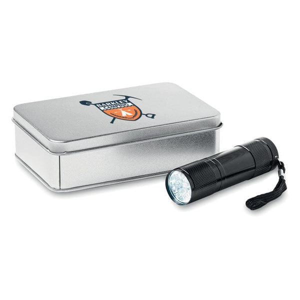 Torcia LED confezione latta Nero - personalizzabile con logo