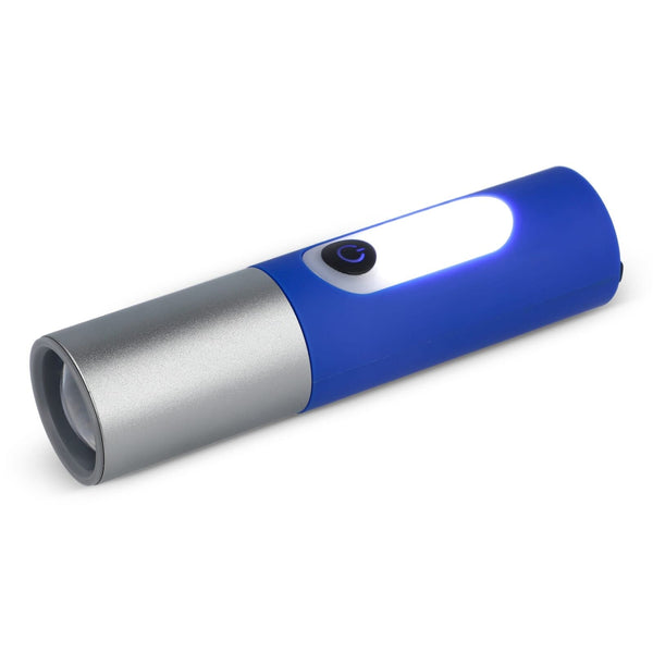 Torcia LED ricaricabile da 10W con funzione Zoom 300lm Blu - personalizzabile con logo