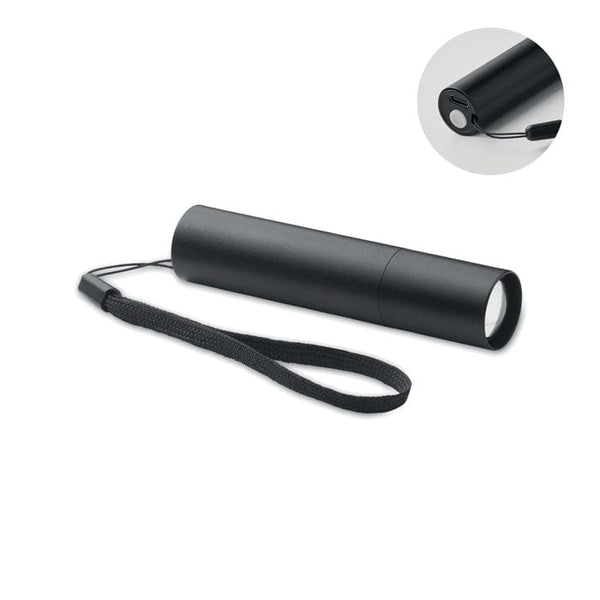 Torcia ricaricabile in alluminio Nero - personalizzabile con logo