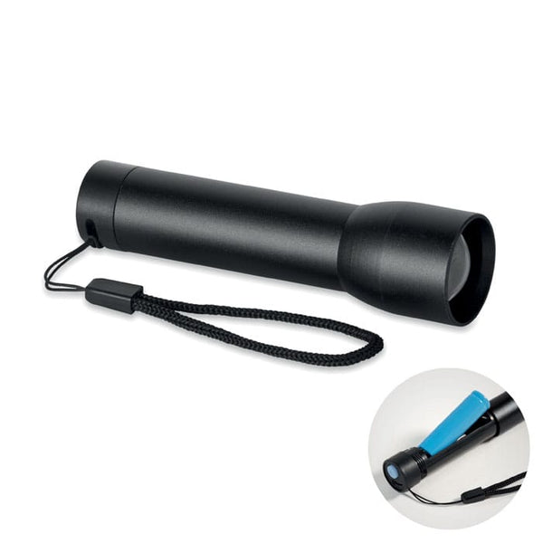 Torcia ricaricabile in alluminio riciclato Nero - personalizzabile con logo