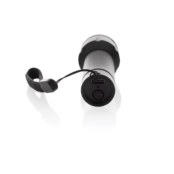 Torcia ricaricabile USB Flara in rPlastica RCS nero - personalizzabile con logo