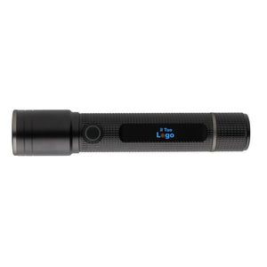 Torcia ricaricabile USB Gear X in r-alluminio RCS nero - personalizzabile con logo