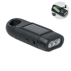 Torcia solare con dinamo Nero - personalizzabile con logo