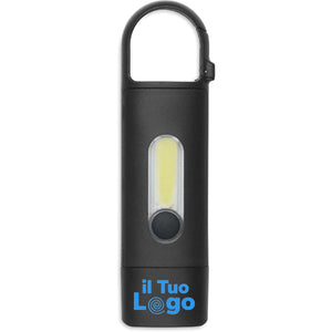 Torcia tascabile COB con moschettone Nero - personalizzabile con logo