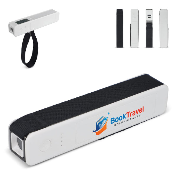 Travel Powerbank 5-in-1: Bilancia, torcia, righello, termometro. Bianco - personalizzabile con logo