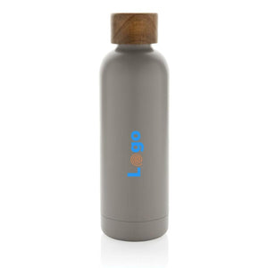 Bottiglia termica Wood in acciaio riciclato  certificato RCS grigio - personalizzabile con logo