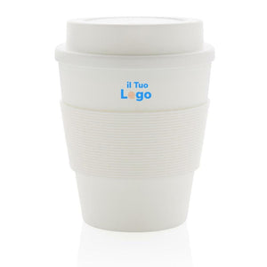 Tazza da caffè riutilizzabile con tappo a vite 350ml bianco - personalizzabile con logo