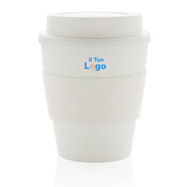 Tazza da caffè riutilizzabile con tappo a vite 350ml bianco - personalizzabile con logo