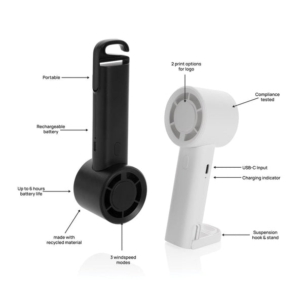 Ventilatore portatile ricarcabile Twist in rPlastica RCS - personalizzabile con logo
