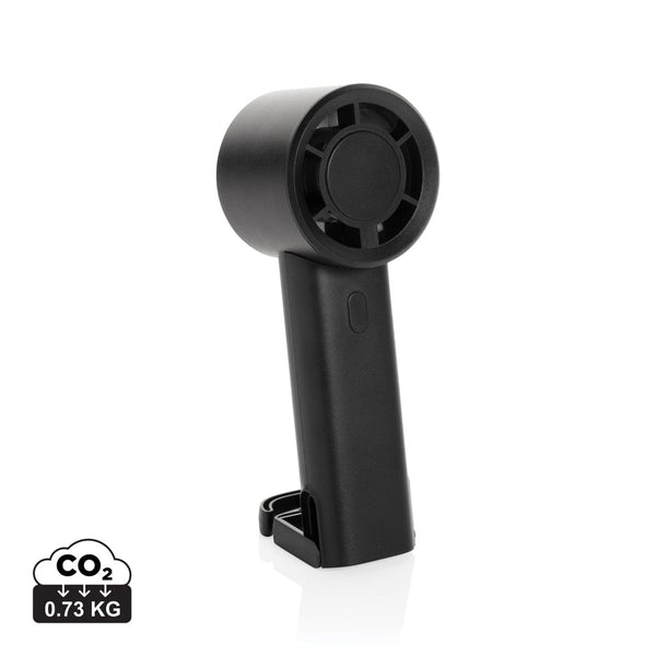 Ventilatore portatile ricarcabile Twist in rPlastica RCS nero - personalizzabile con logo