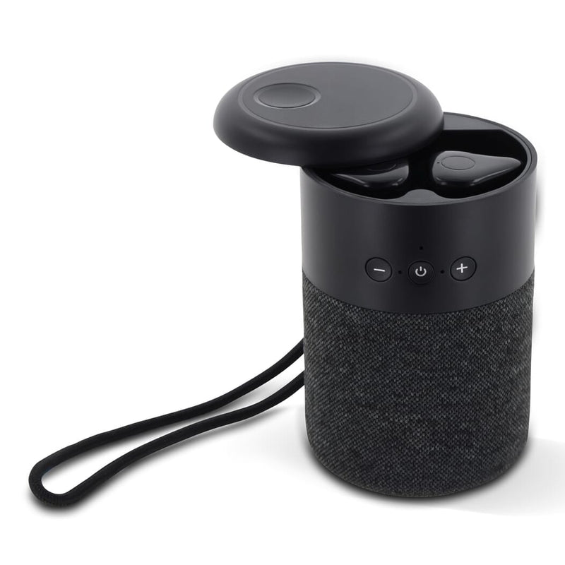 Wireless speaker William with TWS earbuds Nero - personalizzabile con logo