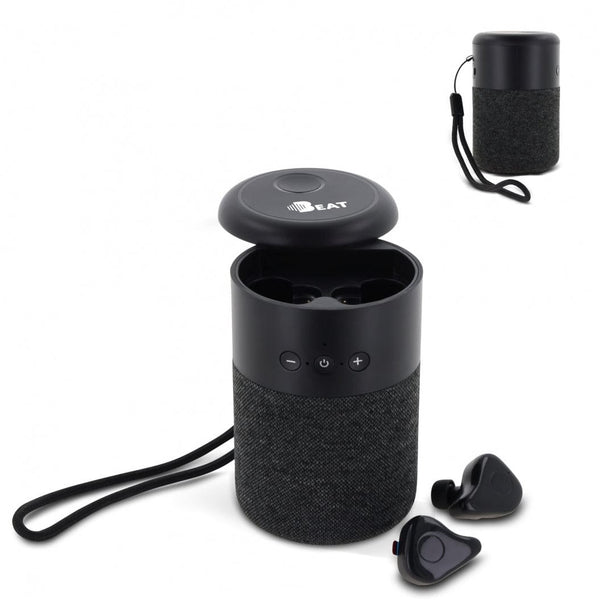 Wireless speaker William with TWS earbuds Nero - personalizzabile con logo