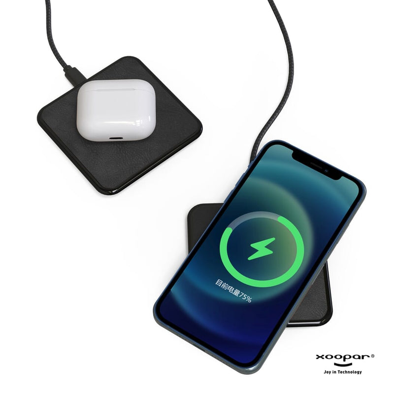 Xoopar Iné Wireless Fast Charger - Recycled Leather 15W Nero - personalizzabile con logo