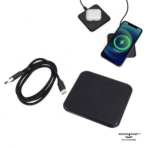 Xoopar Iné Wireless Fast Charger - Recycled Leather 15W Nero - personalizzabile con logo