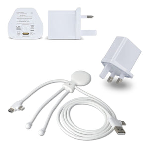 Xoopar Mr Bio Cavo di ricarica lungo + adattatore per spina UK Bianco - personalizzabile con logo