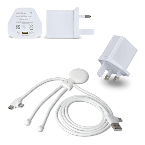 Xoopar Mr Bio Cavo di ricarica lungo + adattatore per spina UK Bianco - personalizzabile con logo