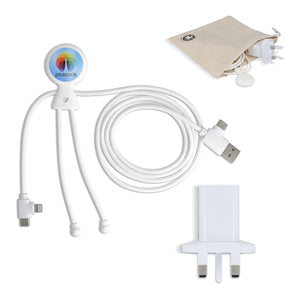 Xoopar Mr Bio Cavo di ricarica lungo + adattatore per spina UK Bianco - personalizzabile con logo