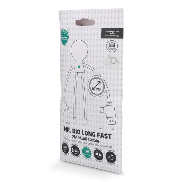Xoopar Mr Bio Cavo di ricarica multiplo lungo 60 W PD 2 metri Bianco - personalizzabile con logo