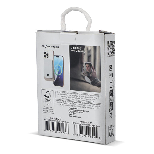 Xoopar Smile Specchio Wireless Powerbank compatibile con MagSafe 5000 mAh grigio - personalizzabile con logo