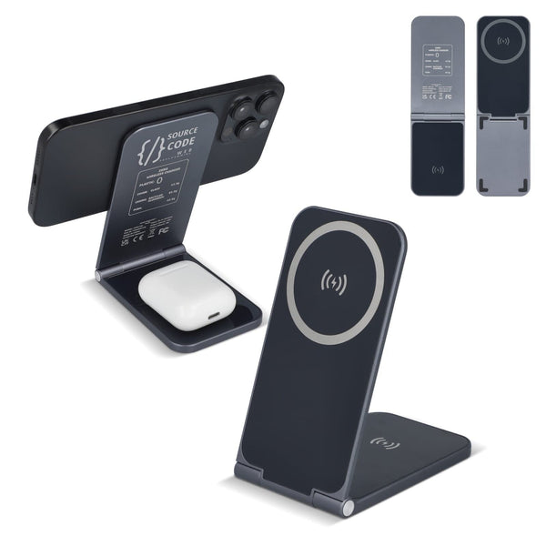 Xoopar Zero 2 in 1 Caricabatterie senza fili compatibile con MagSafe Grigio scuro - personalizzabile con logo