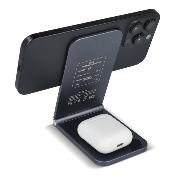 Xoopar Zero 2 in 1 Caricabatterie senza fili compatibile con MagSafe Grigio scuro - personalizzabile con logo
