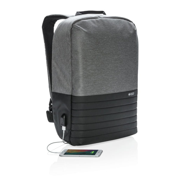 Zaino antitaccheggio porta PC da 15" RFID Swiss Peak grigio - personalizzabile con logo