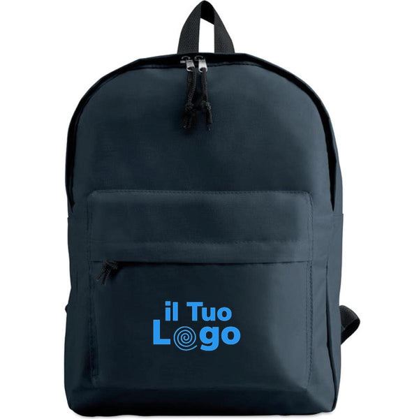 Zaino blu con tasca esterna - personalizzabile con logo