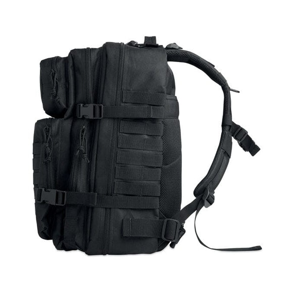 Zaino da esterno 600D RPET Nero - personalizzabile con logo