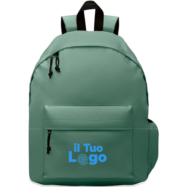 Zaino in poliestere 600D RPET verde - personalizzabile con logo