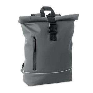 Zaino in PU rolltop per laptop grigio - personalizzabile con logo