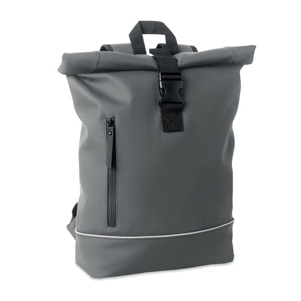 Zaino in PU rolltop per laptop grigio - personalizzabile con logo