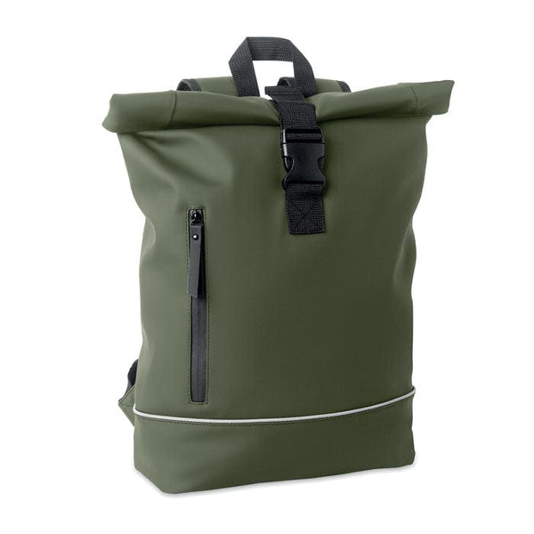Zaino in PU rolltop per laptop verde - personalizzabile con logo