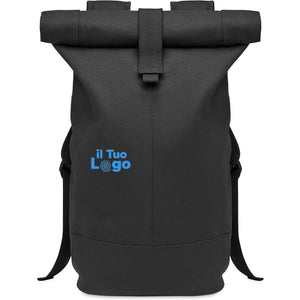 Zaino in tela lavata Rolltop Nero - personalizzabile con logo