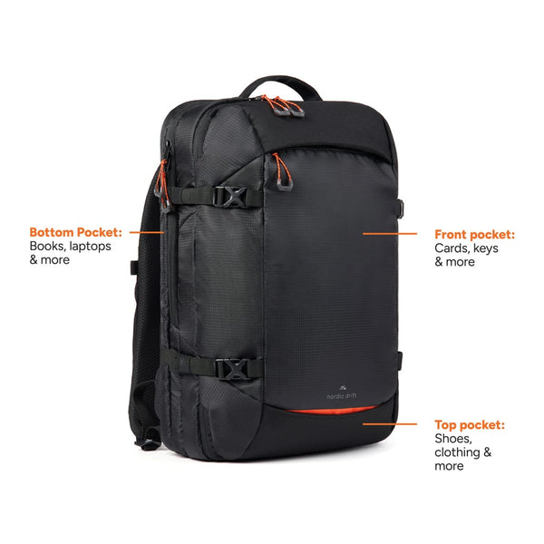 Zaino Nordic Drift Traveling RCS 25L nero - personalizzabile con logo