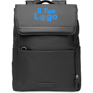 Zaino per laptop 600D RPET con bottone a pressione magnetico Nero - personalizzabile con logo