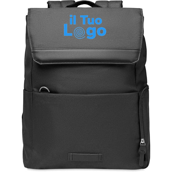 Zaino per laptop 600D RPET con bottone a pressione magnetico Nero - personalizzabile con logo