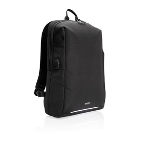 Zaino porta PC RFID e USB Swiss Peak AWARE™ nero - personalizzabile con logo