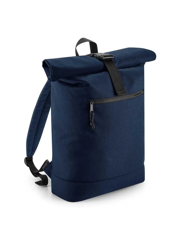 Zaino roll-top in Tessuto Riciclato blu navy / UNICA - personalizzabile con logo