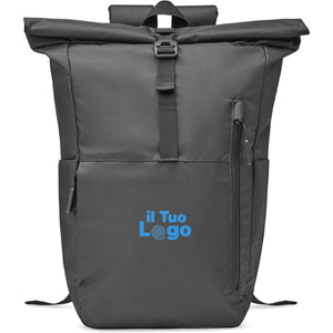 Zaino rolltop 300D RPET Nero - personalizzabile con logo
