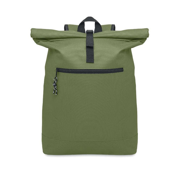Zaino rolltop in poliestere verde - personalizzabile con logo