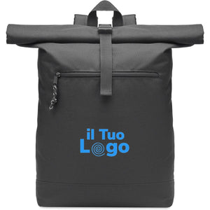 Zaino rolltop in RPET 600D Nero - personalizzabile con logo