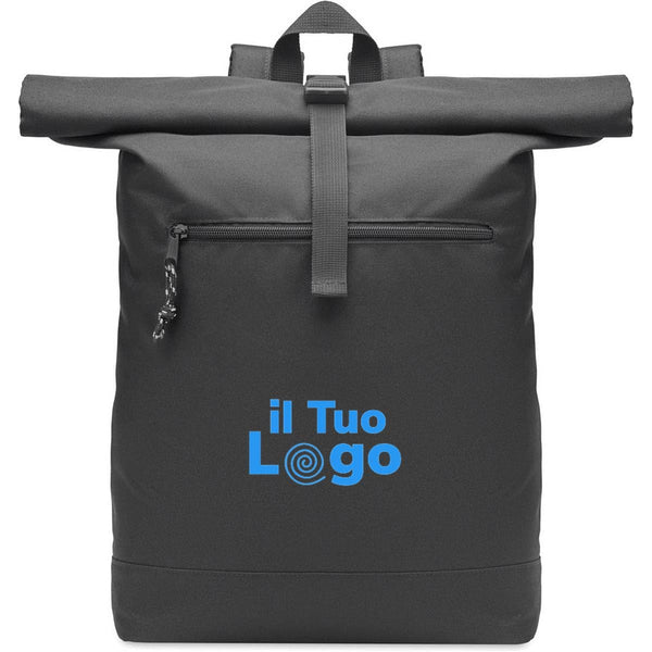 Zaino rolltop in RPET 600D Nero - personalizzabile con logo