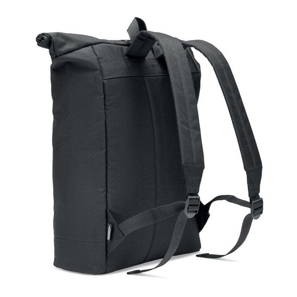 Zaino rolltop in RPET 600D Nero - personalizzabile con logo