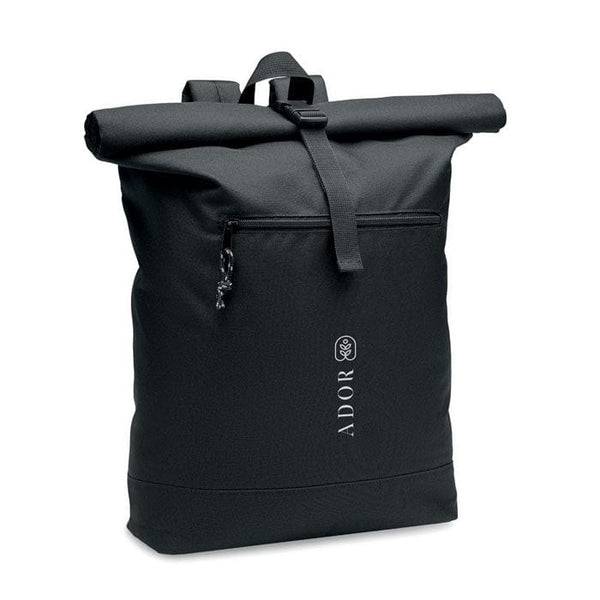 Zaino rolltop in RPET 600D Nero - personalizzabile con logo