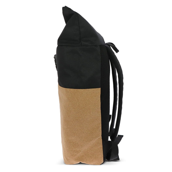 Zaino rolltop in sughero e R-PET 18L Nero - personalizzabile con logo