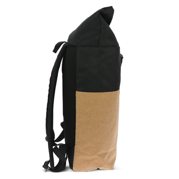 Zaino rolltop in sughero e R-PET 18L Nero - personalizzabile con logo