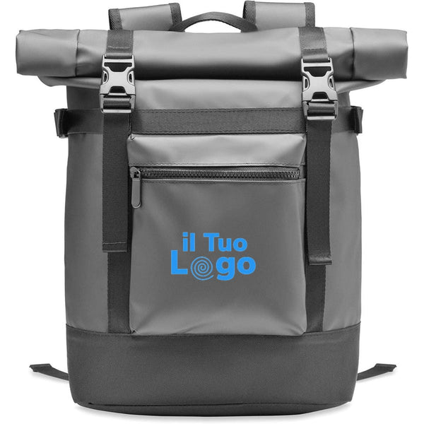 Zaino rolltop in tela cerata Nero - personalizzabile con logo
